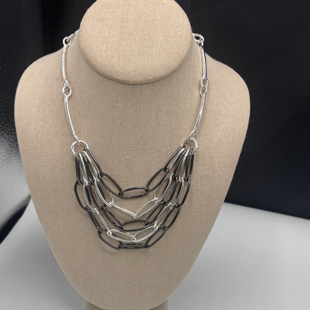 Two-Tone Silver and Gunmetal Layered Link Necklace
